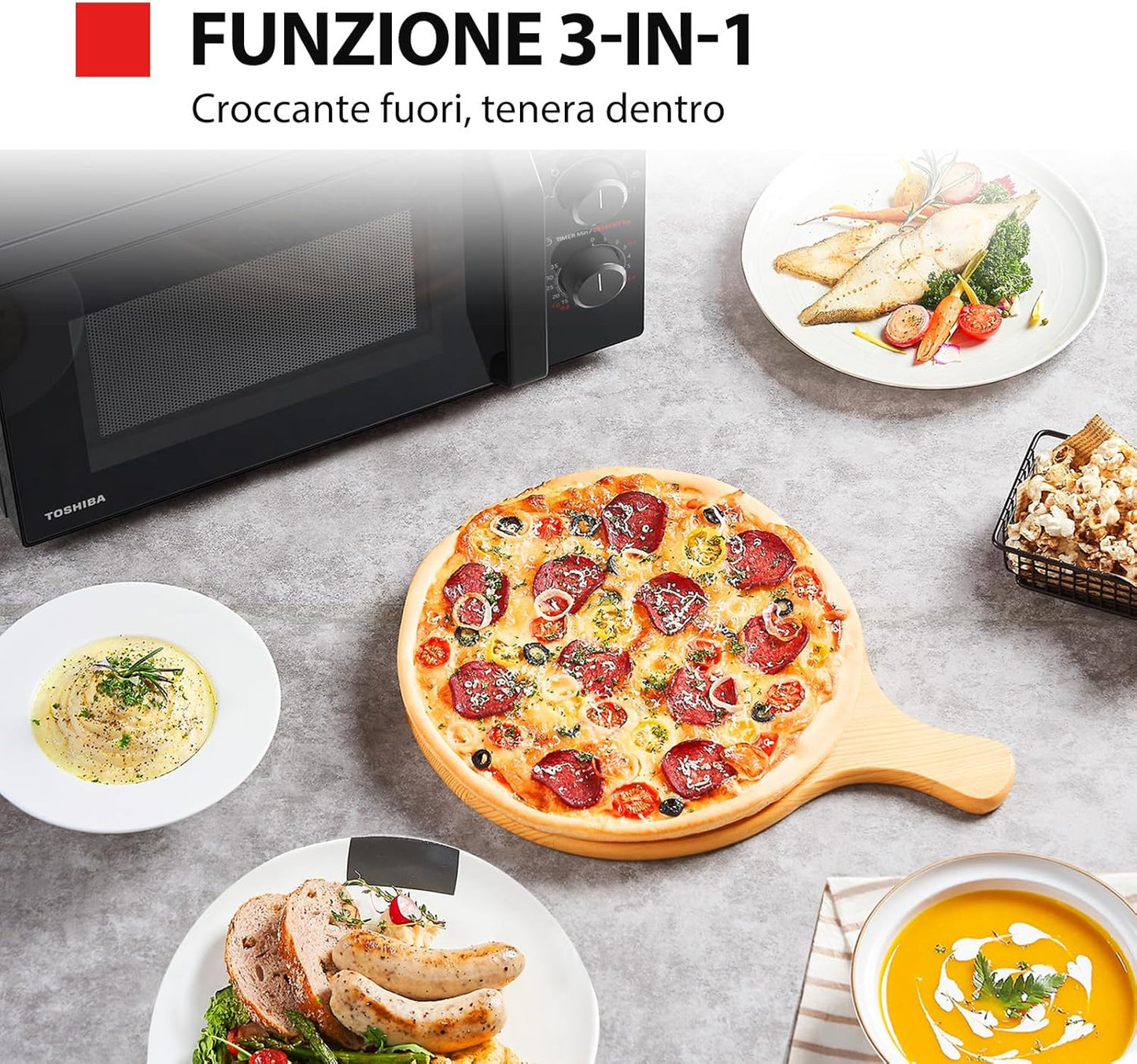 MW2-MG20P(BK) 3-En-1 Four Micro-Ondes Grill Combiné, 20 L, 5 Niveaux De Puissance Réglables, Minuteur, 800 W, Grill 1000 W, Noir