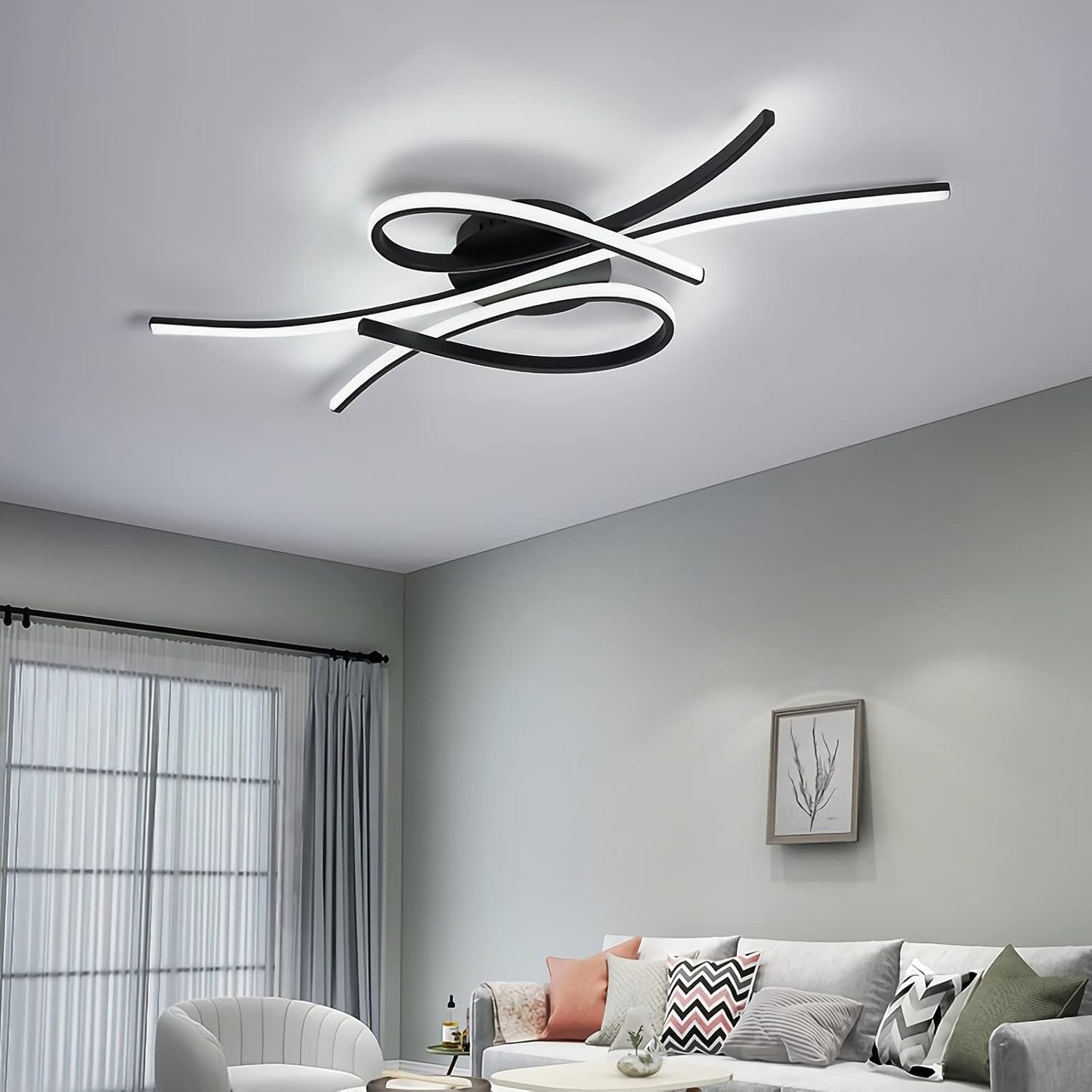 Plafonnier LED Plafonnier Dimmable Lampe De Salon Moderne Lampe De Chambre À Coucher Plafonnier Design D'Intérieur Avec Télécommande Salon Cuisine Bureau (Noir, L100Cm)