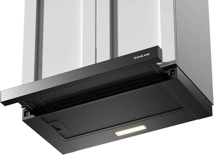 BR60BP Hotte Aspirante 60 Cm Umluft, Hotte Intégrée À Écran Plat 335 M³/H, Hotte Abstrait À Extraction À Plat Noire Avec Filtre À Charbon Actif CF132