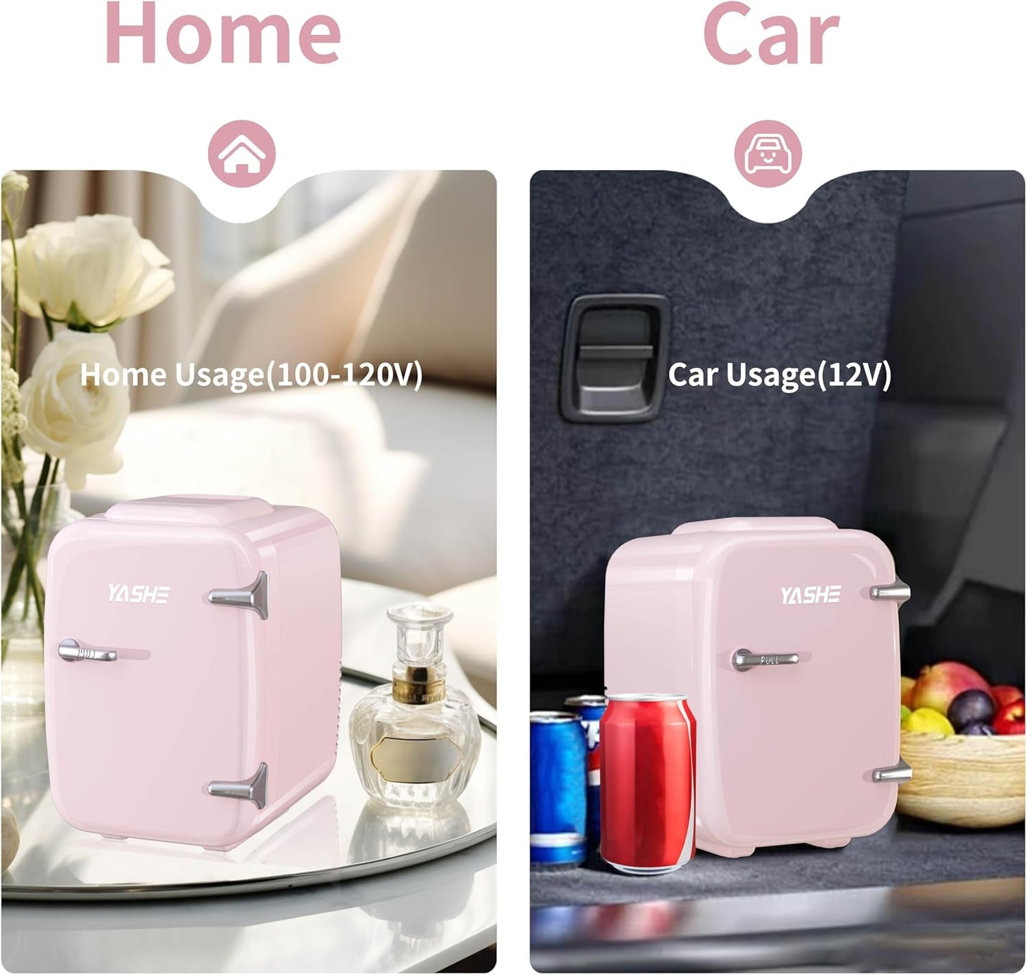 Mini Frigo De Chambre, 4 Litres Frigo Cosmetique, Petit Frigo Thermoélectrique CA/CC Pour Boissons, Nourriture, Beauté, Bureau, Dortoir, Voiture, Rose