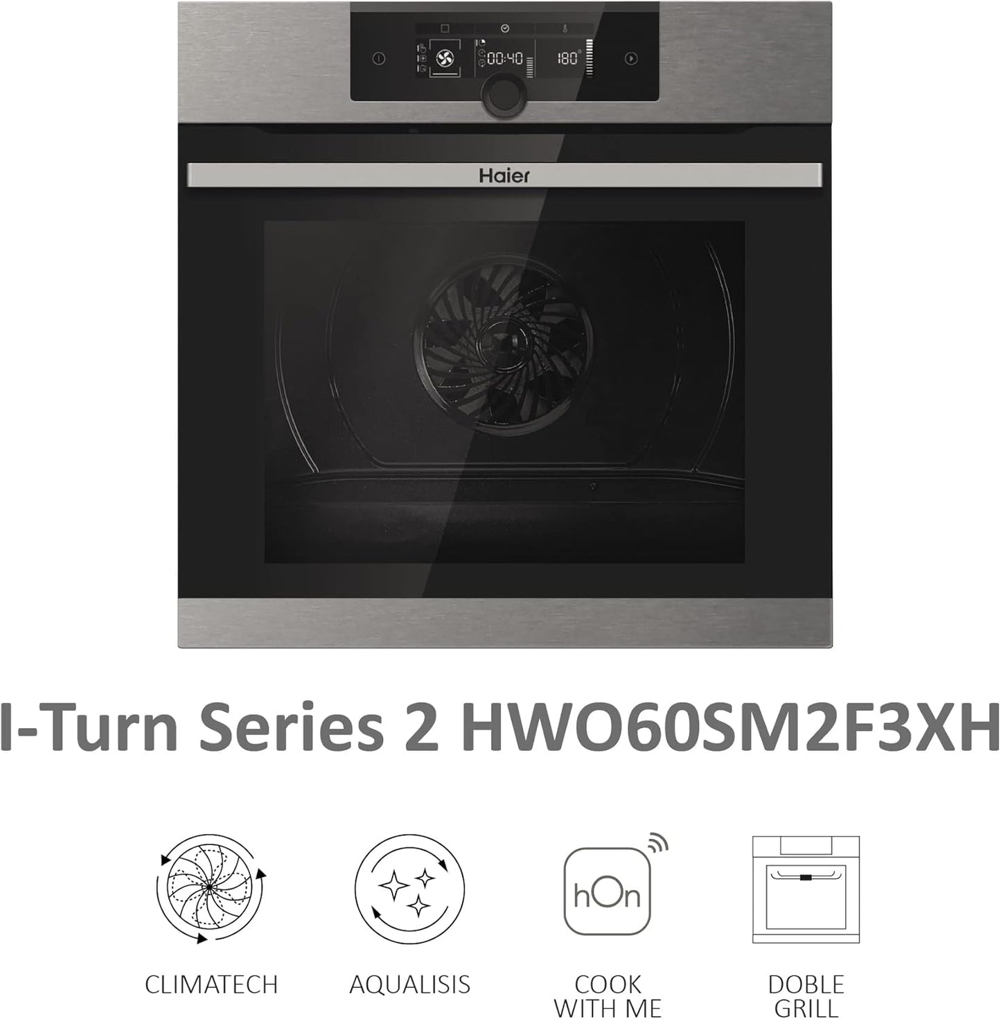 I-Turn Series 2 HWO60SM2F3XH- Four Multifonction, Nettoyage Par Aqualyse, Connectivité Wi-Fi, Capacité 70L, Cuisson Multiniveau, 11 Fonctions, Manette, Classe A+, Noir