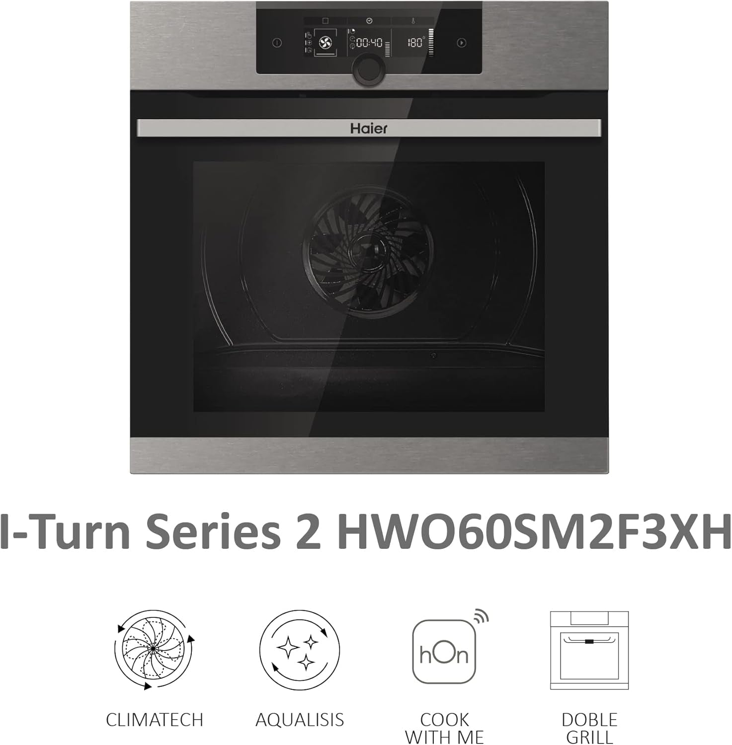 I-Turn Series 2 HWO60SM2F3XH- Four Multifonction, Nettoyage Par Aqualyse, Connectivité Wi-Fi, Capacité 70L, Cuisson Multiniveau, 11 Fonctions, Manette, Classe A+, Noir