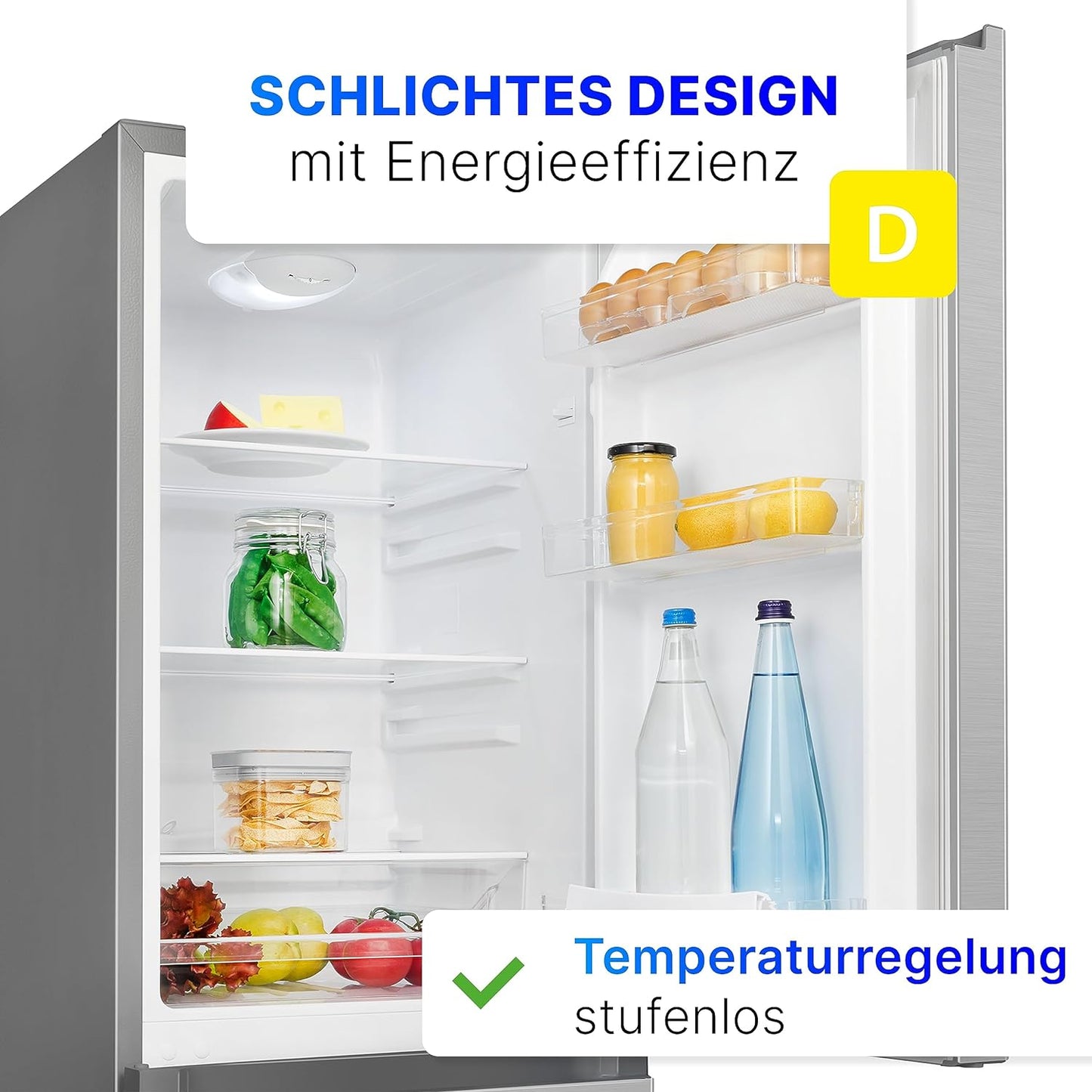 Bomann Réfrigérateur Et Congélateur 175L Inox Kg322-1-Inox, Capacité Nette : 175 Litres, Contrôle De La Température En Continu, Charnières De Porte À Droite, Interchangeables, Pieds Réglables