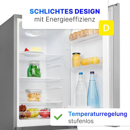 Bomann Réfrigérateur Et Congélateur 175L Inox Kg322-1-Inox, Capacité Nette : 175 Litres, Contrôle De La Température En Continu, Charnières De Porte À Droite, Interchangeables, Pieds Réglables
