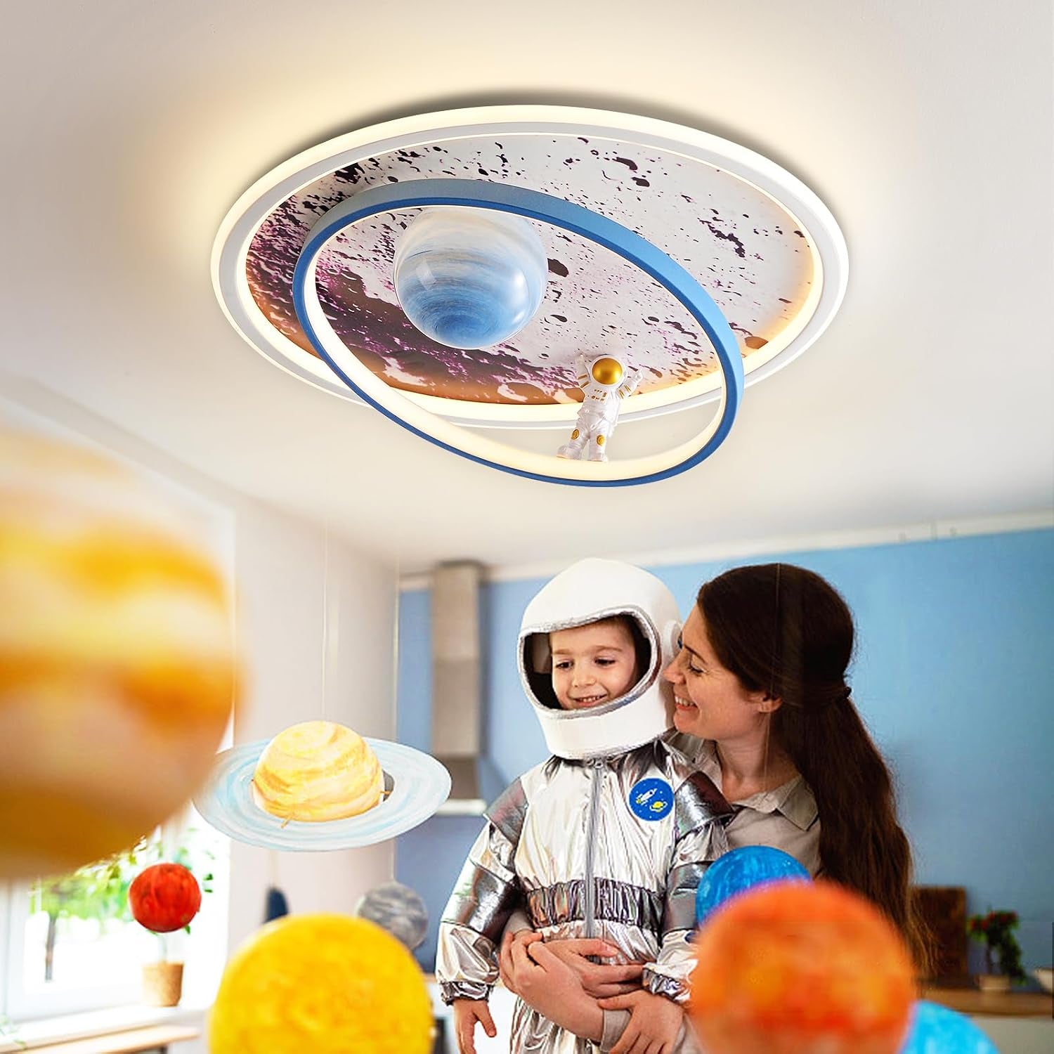 Plafonnier LED Enfant, Moderne Lune Astronaute Plafonnier, Dimmable Acrylique Lumière Éclairage Avec Télécommande, Garçons Et Filles Chambre Enfants Bébé Chambre Décoration Lustre