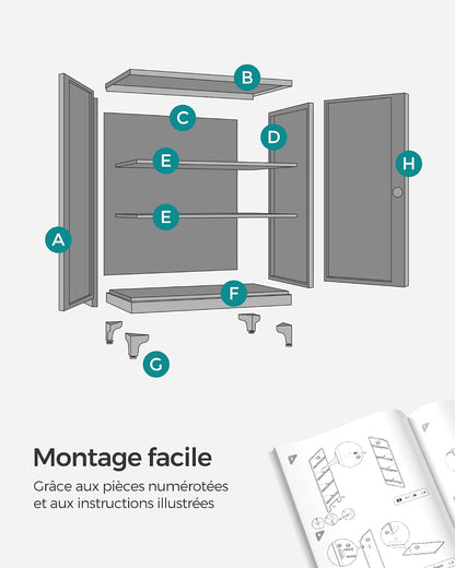 Caisson De Bureau, Placard Polyvalent, Armoire De Bureau À 2 Portes, Verrouillable, En Acier, Pour Salon, Noir Mat OMC013B01