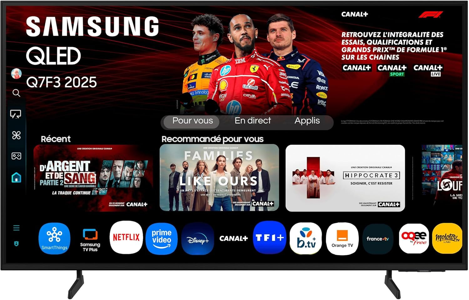 TV AI 75 Pouces QLED 75Q7F3 4K Smart TV, Quantum Dots, Q4 AI Processor, Wifi, Airplay, HDR, Q-Symphony, OTS Lite, Knox Security, Gaming Hub, Bixby, Application Opérateurs Intégrées
