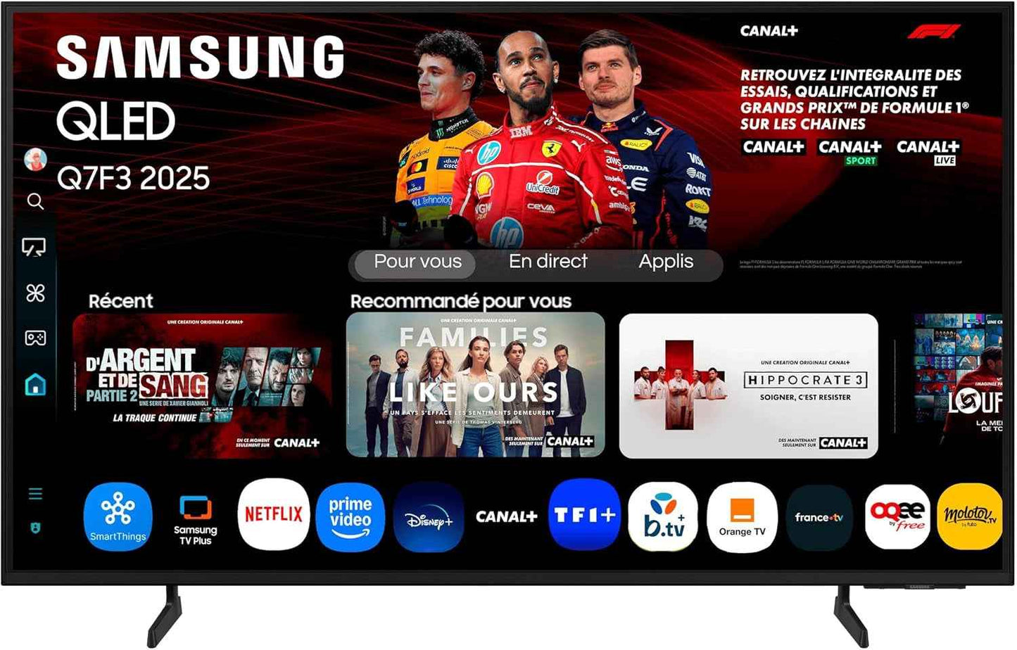 TV AI 55 Pouces QLED 55Q7F3 4K Smart TV, Quantum Dots, Q4 AI Processor, Wifi, Airplay, HDR, Q-Symphony, OTS Lite, Knox Security, Gaming Hub, Bixby, Application Opérateurs Intégrées