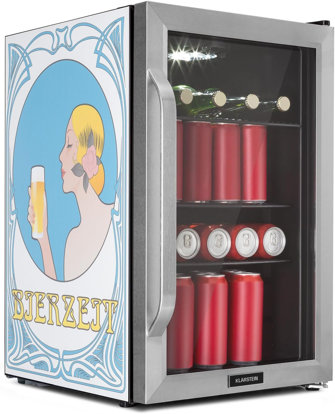 Réfrigérateur 70L, Mini Réfrigérateur Silencieux Avec Étagères Amovibles, Porte Vitrée & LED, Adapté À L'Extérieur, 0-10°C