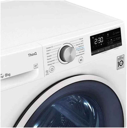 LG RH80V9AVHN Sèche-Linge - Pose Libre, 8 Kg, Chargement Frontal, DUAL Inverter, Pompe À Chaleur, Wi-Fi Avec Smartthinq, Eco Hybrid, Allergy Care, Blanc, Classe A+++ (Interface Italienne)