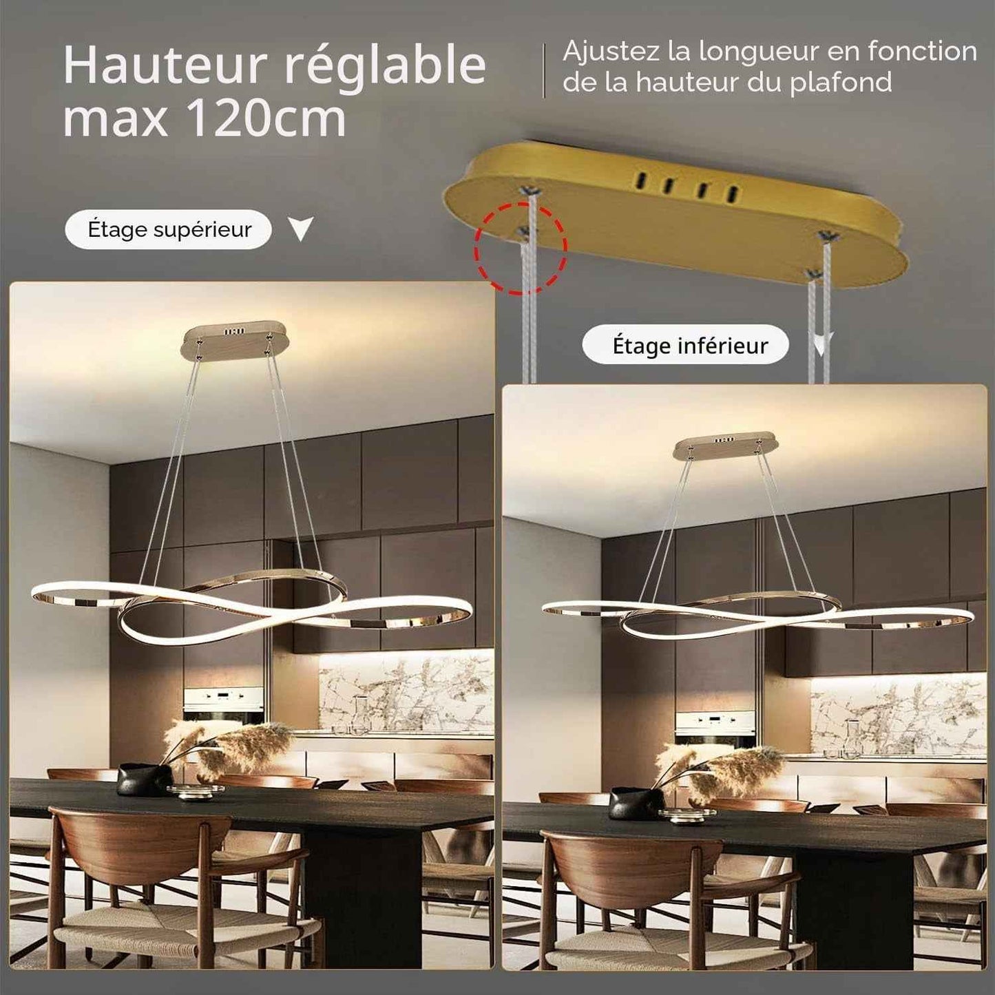 Suspensions LED Modernes, Lampe De Salle À Manger Suspendue, Lustre 54W Avec Télécommande, Suspension Pour Les Cuisines, Salles À Manger, Salons. Noir
