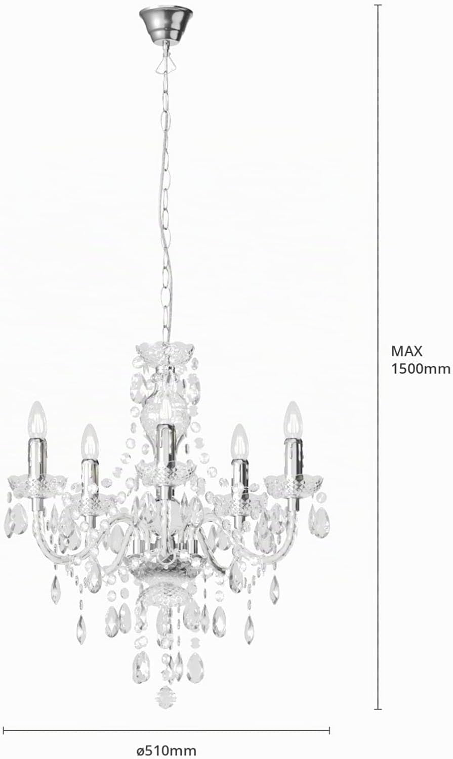 Lustre Merida À Intensité Variable (Antique, Classic) En Transparent E. A. Pour Salon & Salle Manger (À 5 Lampes E14) Suspension Suspension Lustre Lampe Plafonnier