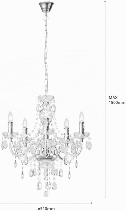 Lustre Merida À Intensité Variable (Antique, Classic) En Transparent E. A. Pour Salon & Salle Manger (À 5 Lampes E14) Suspension Suspension Lustre Lampe Plafonnier