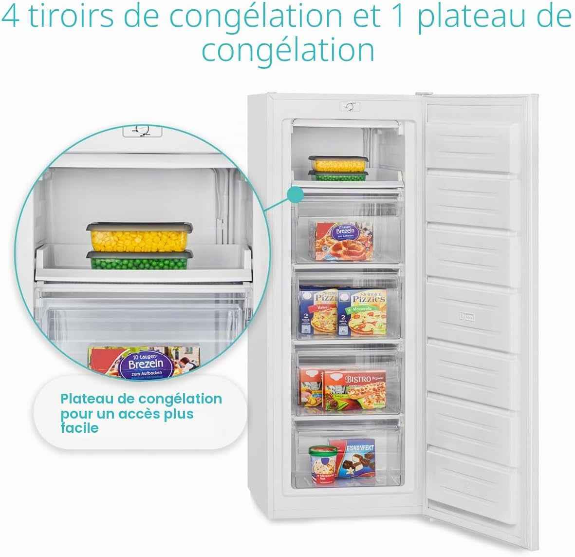 Congélateur Armoire 168 L Tiroirs GS 7364, Pose Libre, Blanc | Congélateur Pose Libre, Tiroirs De Rangement, Réglage De Température, Silencieux, Aspect Moderne