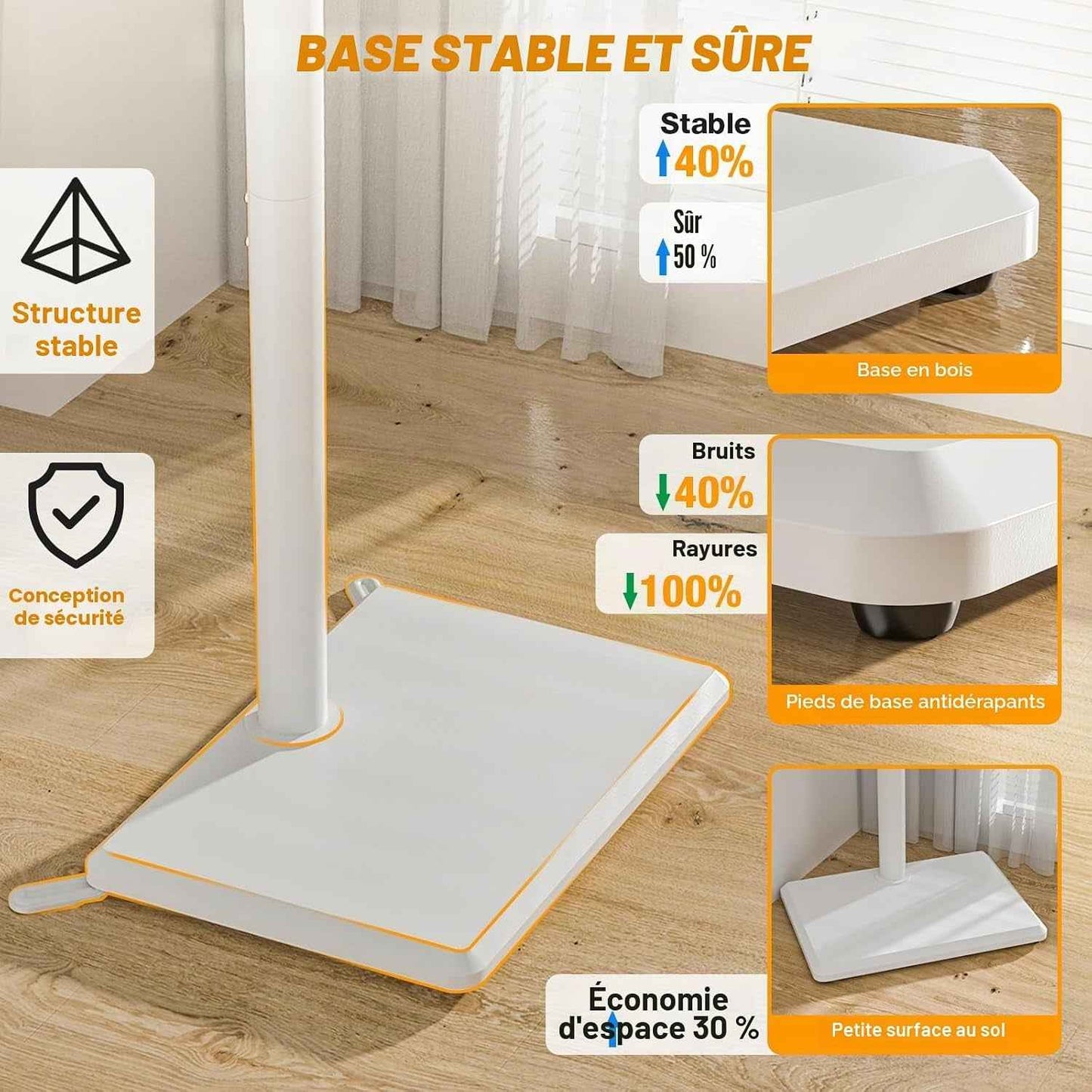 Support TV Au Sol Pour Téléviseurs De 32 À 60 Pouces, Support TV Haut Avec Pieds De Support, Support Tvs D'Angle Slim, Hauteur Réglable, Pivotant, Max VESA 400X400Mm Jusqu'À 40Kg