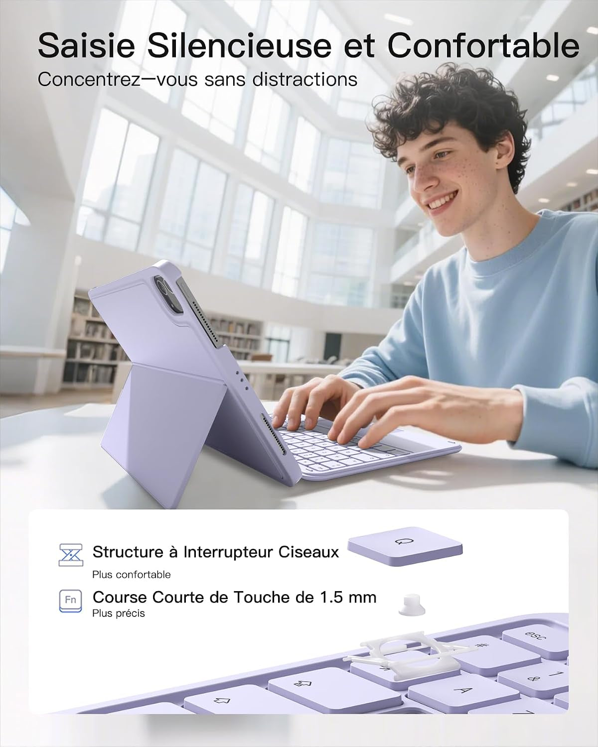 Coque Clavier Ipad A16/10E Gén, Ultra-Légère 450G | Pour Ipad Air 11" M4/M3/M2, Air 5/4, Pro 11", Magnétique Détachable 1S, Pavé Tactile, Support Vert/Horiz, Acetouch, Violet