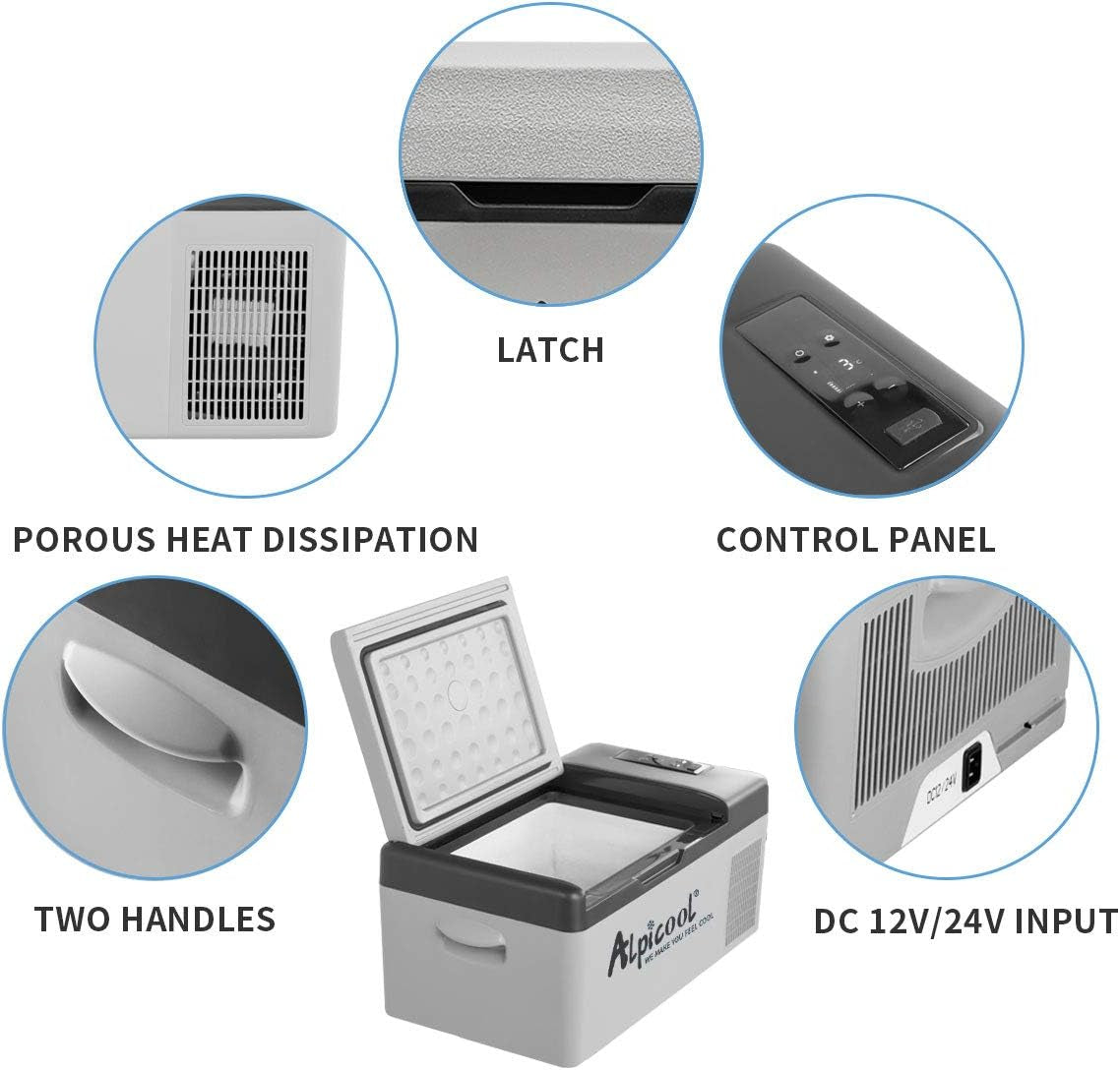 C15 Électrique Réfrigérateur Portable Réfrigérateur De Voiture 12/24V Camping Congélateur Pour Maison,Voiture Ou Camion 20°C À -20°C/15 L