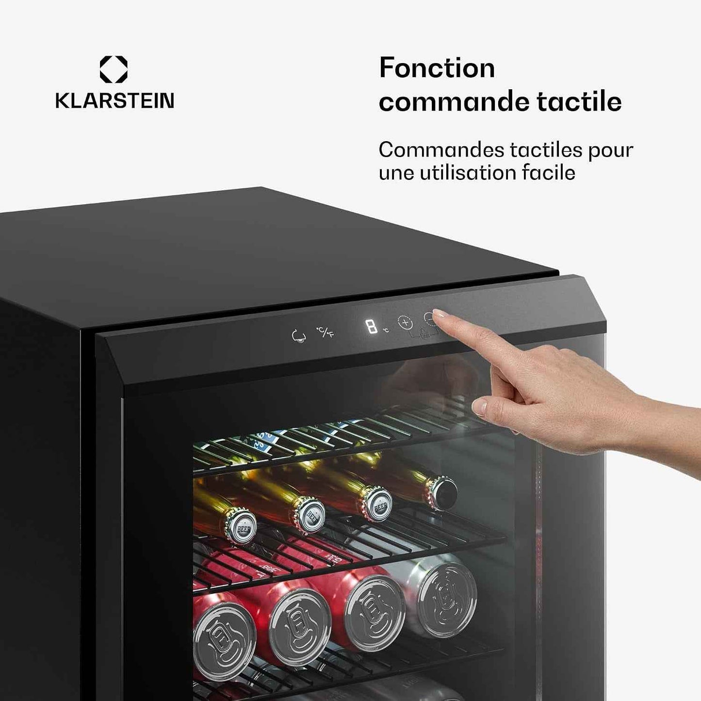 Bevora 62 L Réfrigérateur À Boissons – Réfrigérateur À Boissons Avec Porte Vitrée, Commandes Tactiles, Éclairage LED, Température Réglable De 1 À 12 °C, 2 Clayettes