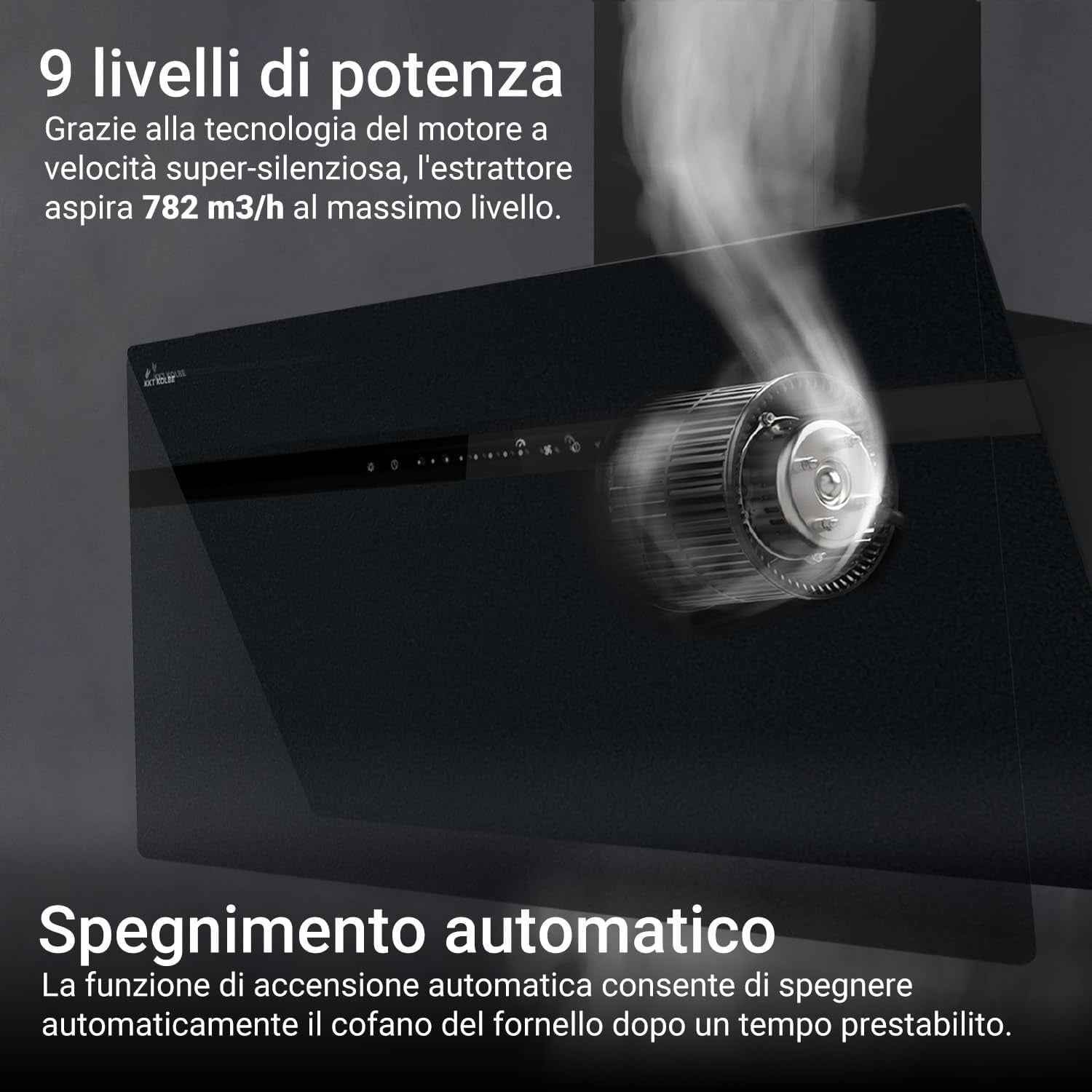 Hotte Aspirante Cuisine 80 Cm | Inclinées | Acier Inoxydable | Verre Noir | Wifi | Arrête Automatiquement | Éclairage LED RVB | Opération Tactile | STYLE8005SMAO