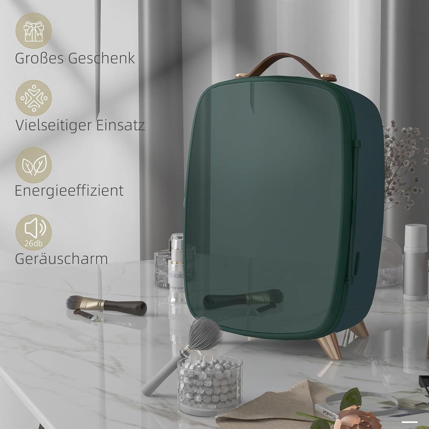 Mini Réfrigérateur 6 L - Réfrigérateur Cosmétique Avec Étagère De Rangement, Réfrigérateur De Beauté Avec Poignée, Pieds Pour Cosmétiques, Boissons, Vert Foncé