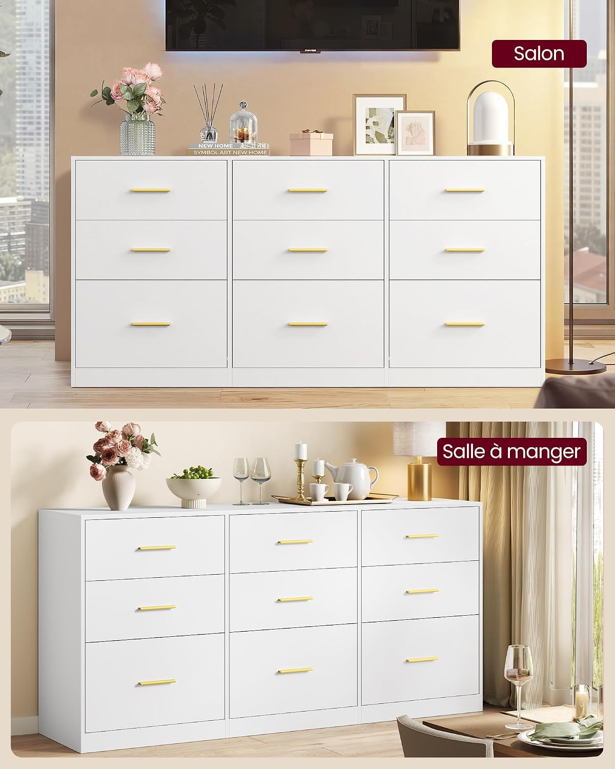 Custos Collection - Commode De Chambre, Armoire À Tiroirs Pour Dressing, Style Moderne, Meuble TV Pour Salon, 9 Tiroirs, 40 X 160,2 X 78 Cm, Blanc Nuage LTS419WB01