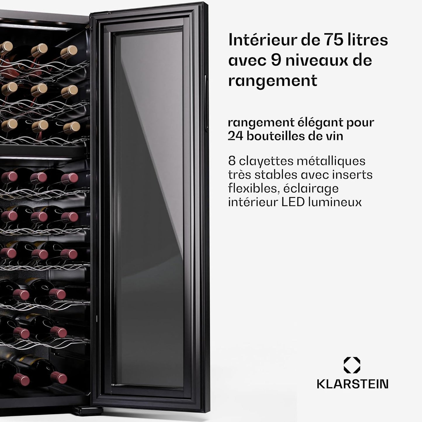 Cave a Vin, Caves À Vin De Conservation Avec Porte En Verre, Cave a Vins À Double Zone, Bar Int/Ext, Frigo Vin, Armoire a Vin, Cave a Vin De Vieillissement, Cave À Vin 24 Bouteilles