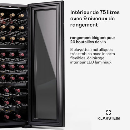 Cave a Vin, Caves À Vin De Conservation Avec Porte En Verre, Cave a Vins À Double Zone, Bar Int/Ext, Frigo Vin, Armoire a Vin, Cave a Vin De Vieillissement, Cave À Vin 24 Bouteilles