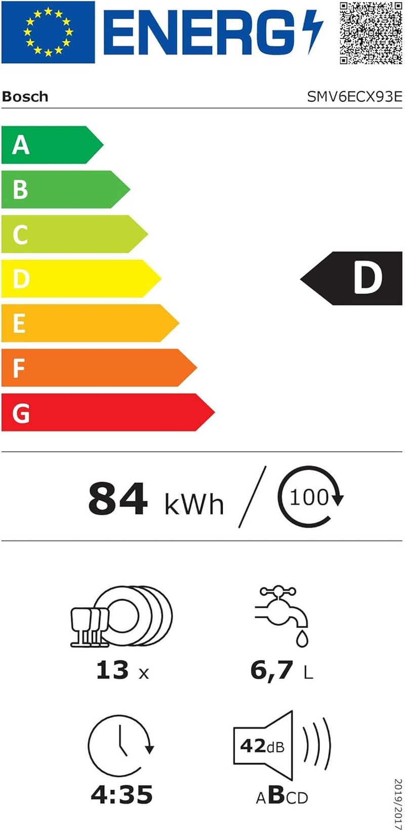 SMV6ECX93E - Série 6 - Lave-Vaisselle Tout Encastrable - Home Connect - 13 Couverts - Silence plus 40 Db