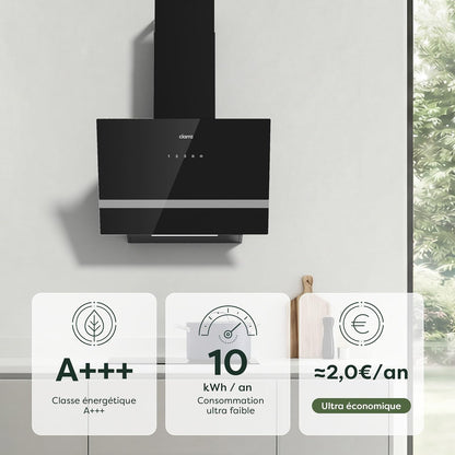 CBCB6736H Hotte Aspirante 60 Cm Classe A+++ - Hotte Inclinée 685M³/H | Filtre À Charbon CBCF003 Inclus - Recyclage & Évacuation - Wifi &Commande Tactile- 4 Vitesses Avec Boost - LED Dimmable -Noir