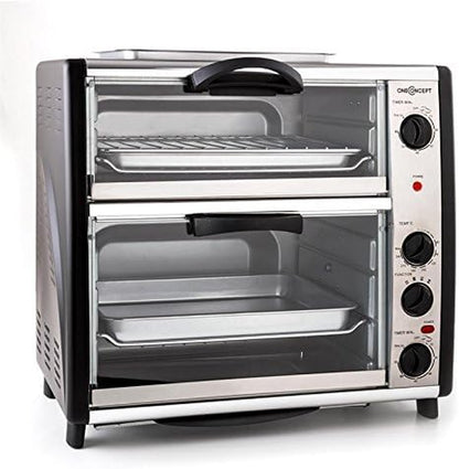 Oneconcept All-You-Can-Eat - Four Grill, Four Électrique, Four Double, 42L Au Total, 2400W, Température Réglable, 60-240°, Timers, 2X Plaques, Fenêtre Large, Broche, Poids 7Kg, Argent