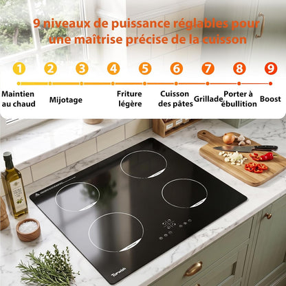Plaque Induction, Plaque Induction 4 Feux, 7200W | Plaque De Cuisson Electrique, Con Verrou De Sécurité, Boost, Voyant De Surface Chaude, Protection D'Extinction, Timer, 60Cm