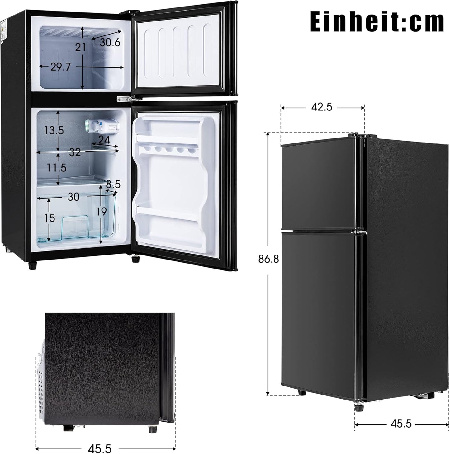 Réfrigérateur Congélateur De 60 Litres - Double Porte - Capacité De Congélation : 22 Litres - Volume De Refroidissement : 38 Litres - 172 Kwh/An - Lumière LED De Qualité Supérieure - Noir