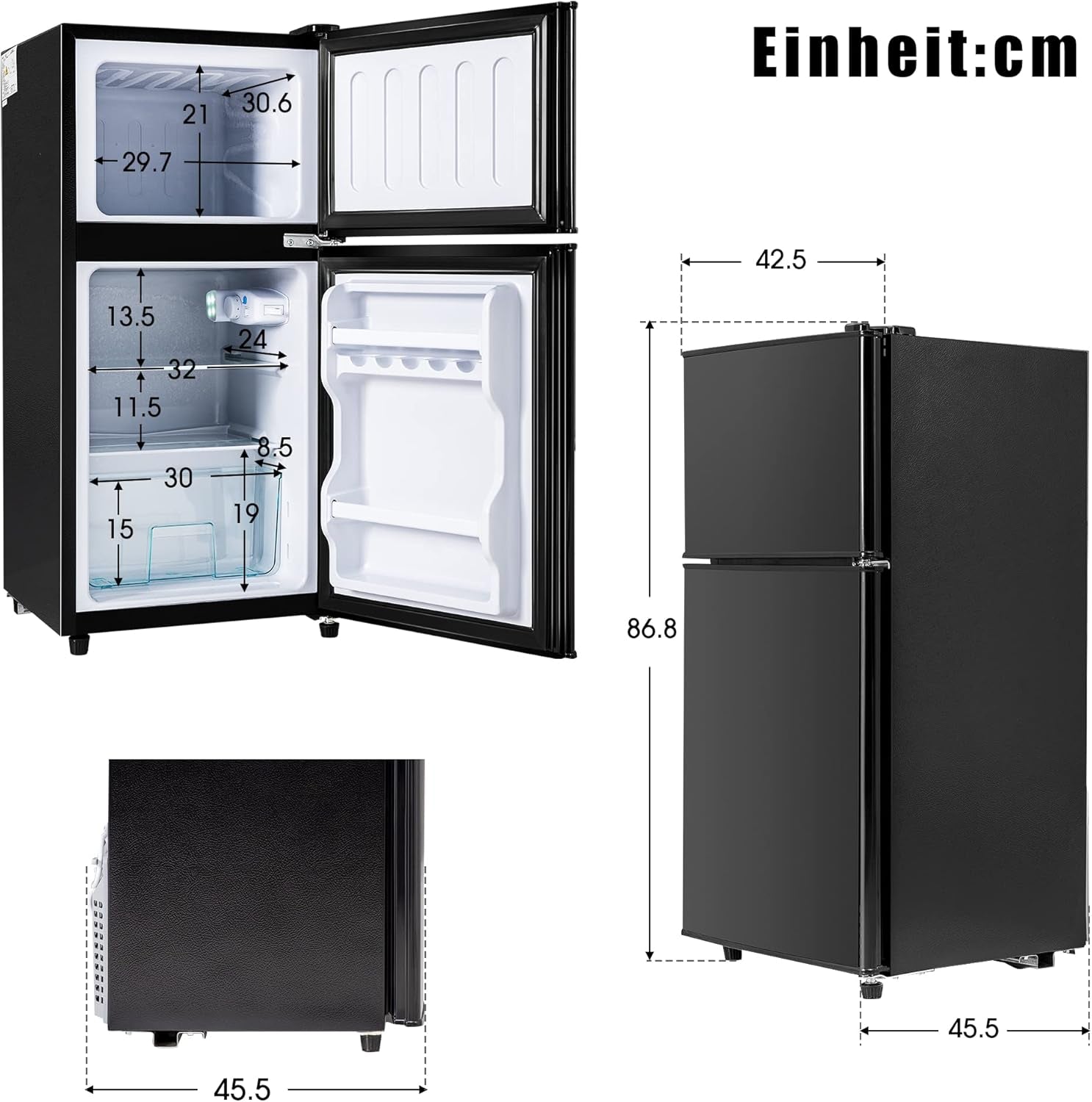 Réfrigérateur Congélateur De 60 Litres - Double Porte - Capacité De Congélation : 22 Litres - Volume De Refroidissement : 38 Litres - 172 Kwh/An - Lumière LED De Qualité Supérieure - Noir
