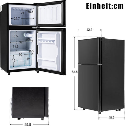 Réfrigérateur Congélateur De 60 Litres - Double Porte - Capacité De Congélation : 22 Litres - Volume De Refroidissement : 38 Litres - 172 Kwh/An - Lumière LED De Qualité Supérieure - Noir