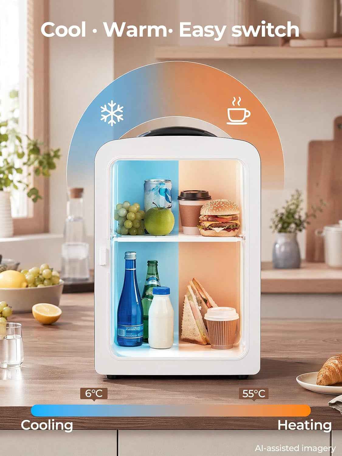 Mini Frigo De Chambre Capacité De 4L, 6 Canettes 355Ml, Réfrigérateur Voiture 12V 220V Silencieux Petit Frigo Cosmetique, Fonction Chaud/Froid, Pour Domestique Voiture, Noir