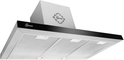 Hotte Murale GCH 462 Is 9 Prime, Hotte Aspirante En Acier Inoxydable 90 Cm/Panneau En Verre Noir/Aspiration 1000M³/H / 3 Niveaux/Hotte Aspirante/Hotte Aspirante D'Air Vicié/Hotte À Air Recyclé