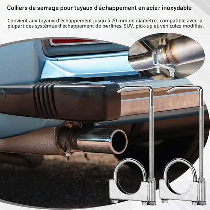Collier D'Échappement En 2 Pièces, Acier Inoxydable Colliers En U Robustes Universel Avec Support Type Selle Ø 70 Mm / 2,75 Po Pour Tuyaux D'Échappement De Voitures Et Camions