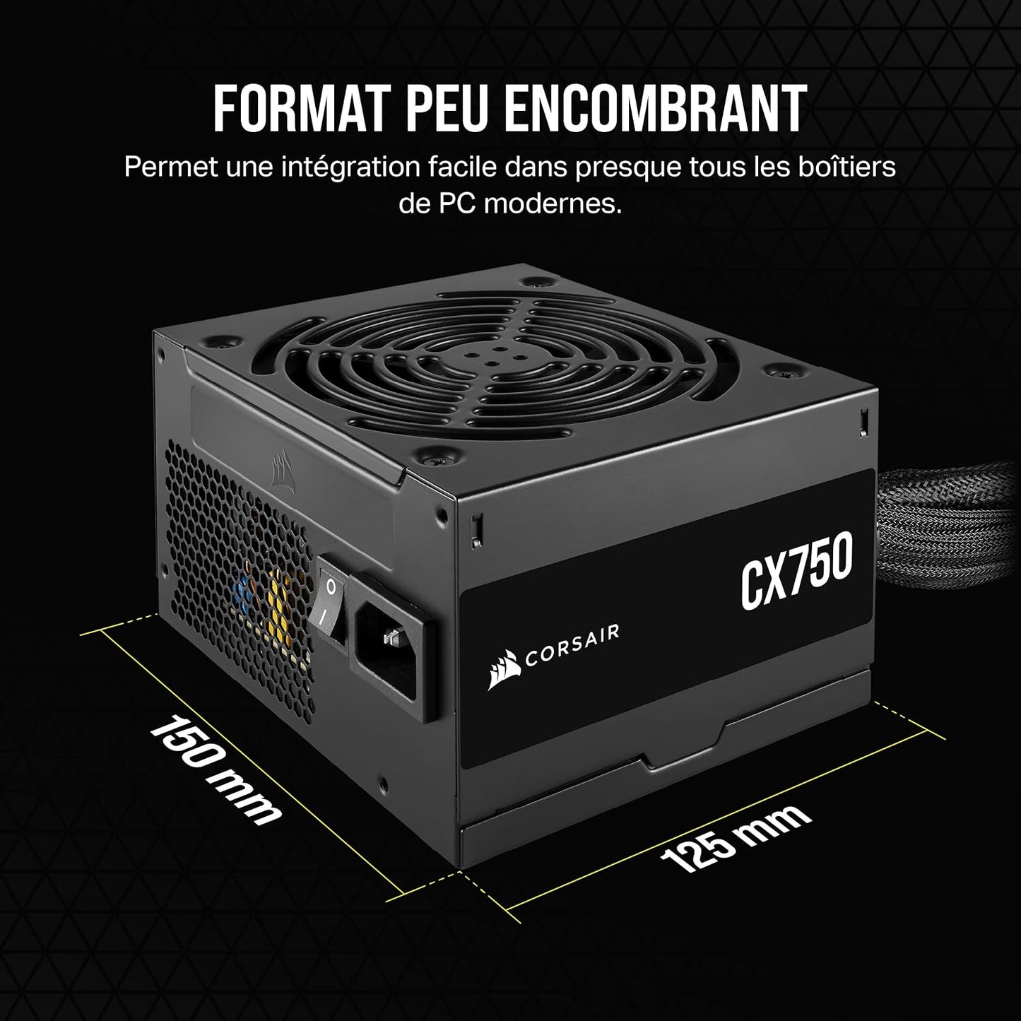 CX750 ATX 750W Alimentation - Certifiée 80 plus Bronze - Faible Bruit - Câbles Gainés - Non Modulaire - EU - Noir