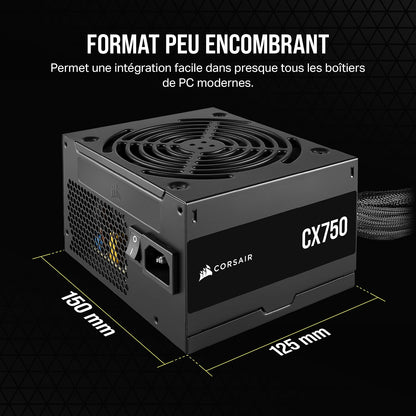 CX750 ATX 750W Alimentation - Certifiée 80 plus Bronze - Faible Bruit - Câbles Gainés - Non Modulaire - EU - Noir