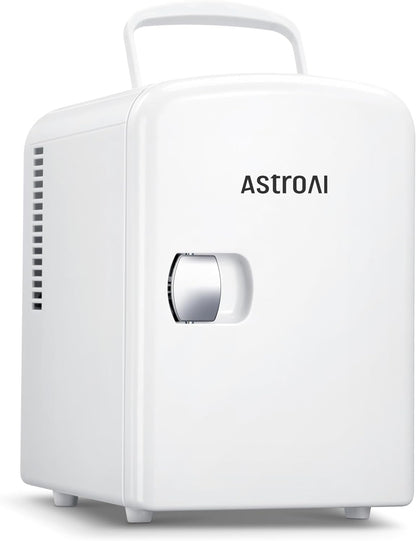 Mini Frigo De Chambre, 4 Litres / 6 Canettes 330Ml, 12V/220V, Petit Frigo Cosmetique, Mini Réfrigérateur Voiture Portable, Glacière Électrique, Fonction Chaud/Froid (Blanc)