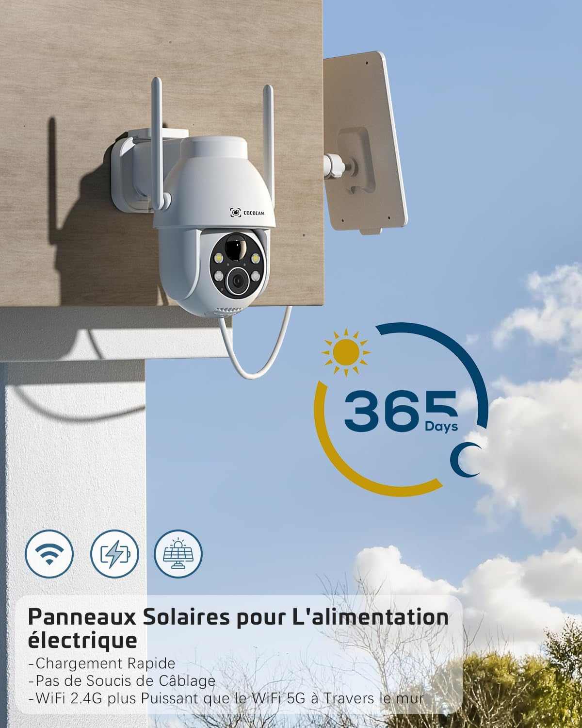 2K Camera Surveillance Wifi Exterieure Sans Fil | AI Détection Humaine, Vision Nocturne Couleur, Audio Bidirectionnel, 2.4Ghz Wifi, Cloud