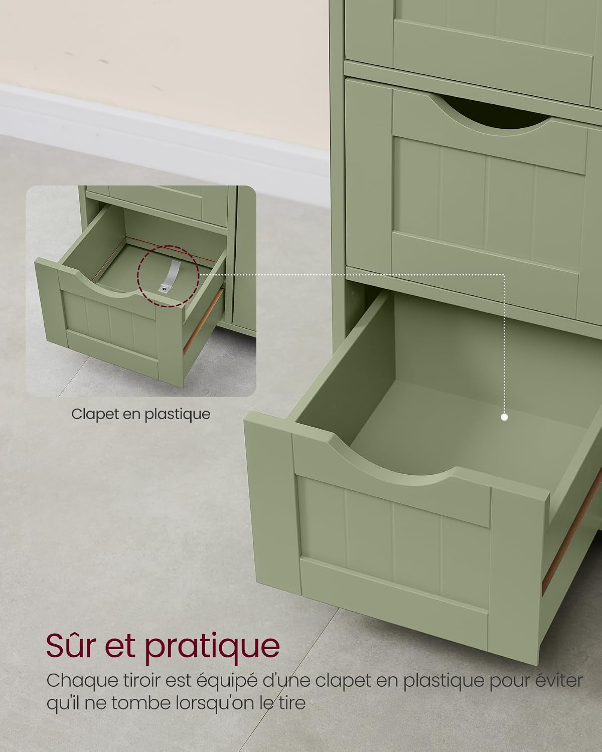 Meuble Salle De Bain Rangement, Armoire Gain De Place, Commode, Avec 4 Tiroirs, Placard Avec Porte, Étagère Réglable, 30 X 55 X 82 Cm, Vert Forêt LHC041C02