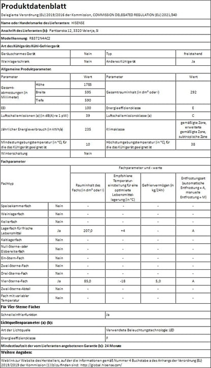 Hisense RB372N4AC2 Réfrigérateur-Congélateur Autoportante 292 L E Acier Inoxydable