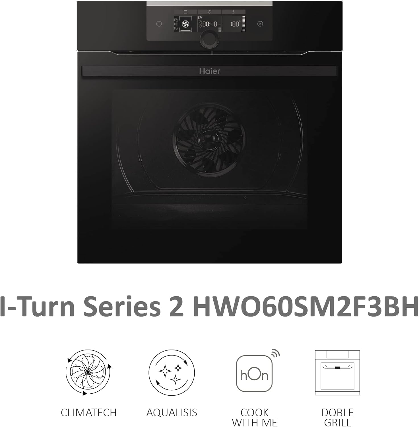 HWO60SM2F3BH Four Encastrable I-Turn Series 2 - 70L, Multi-Level, 11 Fonctions, Nettoyage Aqualisis, Connectivité Wi-Fi Et Bluetooth, Commande Rotative, Noir, Classe A+