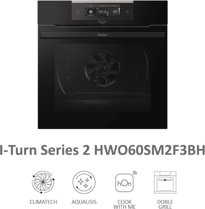 HWO60SM2F3BH Four Encastrable I-Turn Series 2 - 70L, Multi-Level, 11 Fonctions, Nettoyage Aqualisis, Connectivité Wi-Fi Et Bluetooth, Commande Rotative, Noir, Classe A+