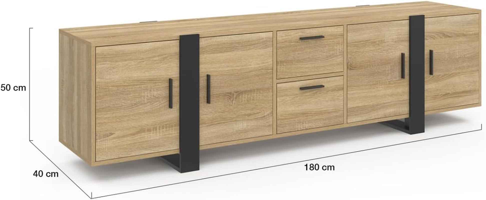 - Meuble TV 180 Cm Phoenix Avec Rangements Bois Et Noir