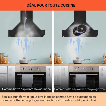 Hotte Aspirante 90Cm, Hottes De Cuisine Inclinées, Filtre De Hotte En Aluminium, Débit D'Air Puissant 641M³/H, LED, Ecran Tactile, Extracteur D'Air Silencieux, Efficace Avec Evacuation