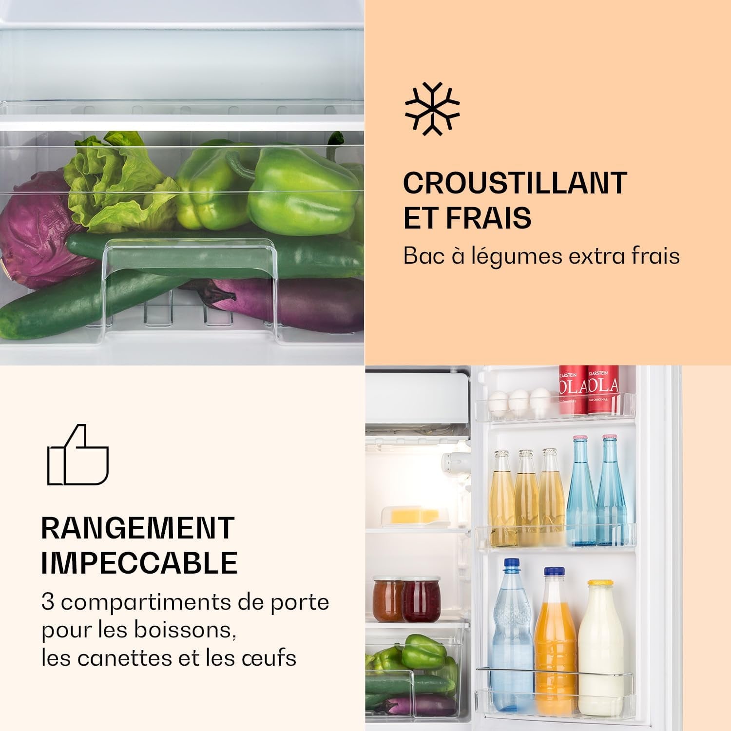 Luminance Frost - Réfrigérateur, 91L, 110 Kwh/An, 7 Niveaux De Réglage De La Température, Eclairage Intérieur, Look Moderne, Bac À Oeufs, Clayettes Verre - Blanc