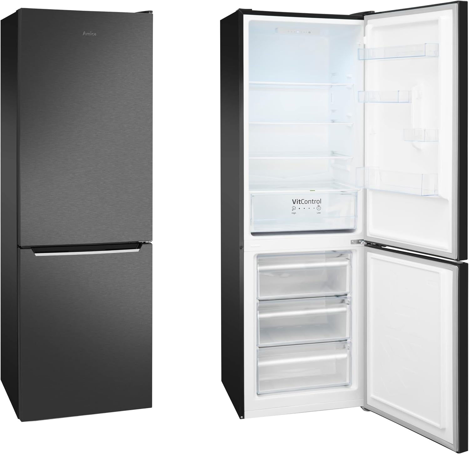 Amica KGCL 388 160 S Réfrigérateur/Congélateur/Noir/185,5 Cm (H) X 59,5 Cm (L) X 59,5 Cm (P) / Commande Électronique/Tiroir Vitcontrol/Capacité Utile 315 L/Contrôle Du Gel