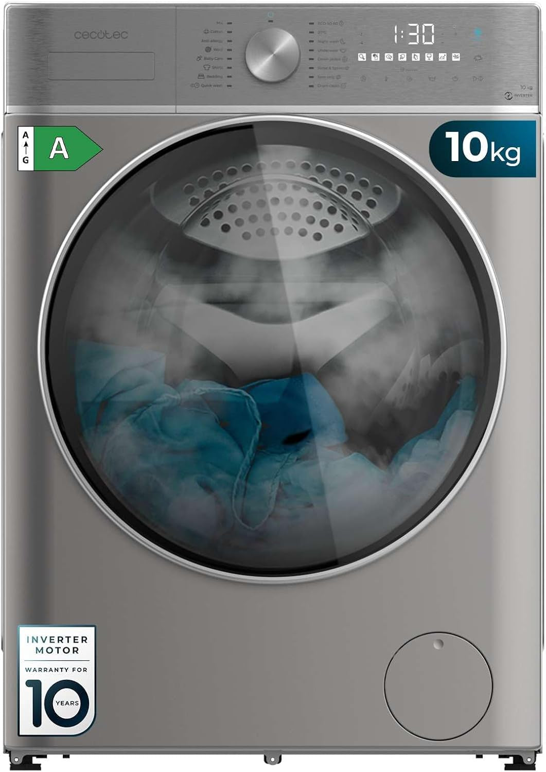 Lave-Linge 10 Kg À Chargement Frontal Bolero Dresscode 10800 Inverter Steel a 1400 Tr/Min, 16 Prog, Classe A, Moteur Inverter Plus, Vapeur Steammax, Lavage Intelligent Et Détecteur De Charge